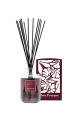 Szklany dyfuzor zapachowy Plantes&Parfums Purple Rose 450 ml z czarnymi patyczkami.