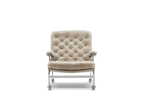 Mobilny fotel beżowy z owczej skory, beżowy