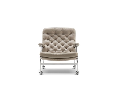 DUXIANA Głęboko pikowany fotel skórzany, kremowy Karin 73