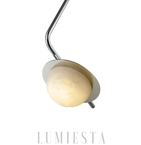 Subtelna lampa wisząca alabastrowa 20 cm w wykończeniu biały + chrom, idealna nad stół, wyspę kuchenną i do eleganckiego salonu premium.