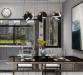 Industrialna lampa wisząca LED do kuchni – czarna Trapeze Triplette nad wyspę kuchenną
