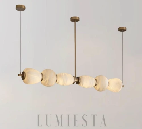 Liniowy żyrandol LED alabaster Liroma – nowoczesne oświetlenie jadalni i salonu