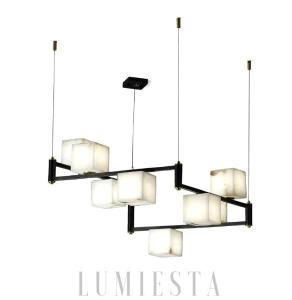 LUMIESTA Żyrandol czarno biały, mosiądz i alabaster, ALABASTER
