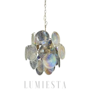 LUMIESTA Lampa wisząca, vintage żyrandol z irydyzującego szkła WENECJA