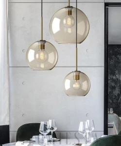 LUMIESTA Szklana lampa wisząca okrągła z dymionego szkła, NIKLEN