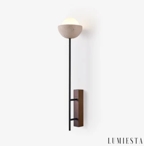 LUMIESTA Kinkiet trawertynowy ATLANTIRA – żółty trawertyn i drewno orzechowe