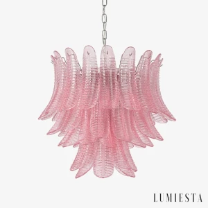 LUMIESTA Żyrandol szklany, nikiel i róż FIORE